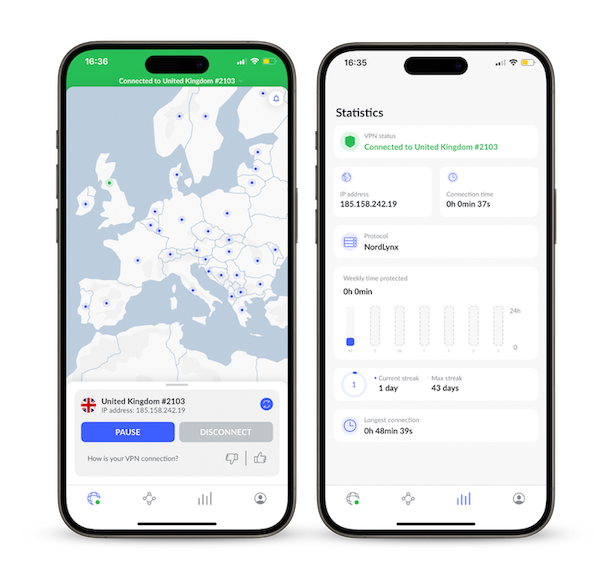 IPVanish vs NordVPN: NordVPN mobile app interface